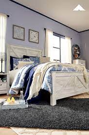 Side roller glides for smooth operating drawers. Bellaby Whitewash Bedroom Set Your Bedroom Isn T Just A Room It S A Canvas Express Your Farmhouse Style Wi Queen Panel Beds Panel Bed Country Chic Bedroom