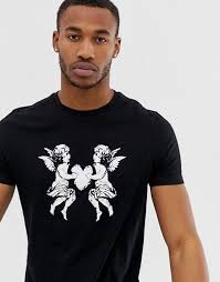Asos Design Valentines T Shirt With Cherub And Heart Print Tshirt Design Men Mens Tshirts Asos Designs