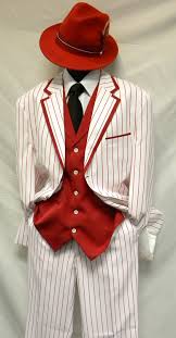 Salvatore exte men's vested three piece suit blazer jacket dress vest plus pant. Zoot Suits Mens White With Red Stripe 3 Piece Milano Fortino 5908v