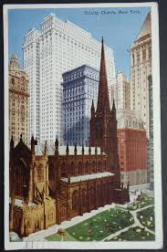 Trinity Church Vintage Postcard Postcard Wall Street News