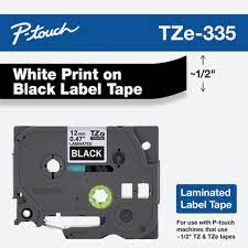 Black on white standard laminated tze starter tape 12mm x 4m. Brother P Touch Tze335 12mm White On Black Laminated Tape