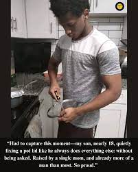 I just had to snap this picture of my son. I had a faulty lid to my pot  that I didn't even complain about. He was cooking and saw an issue and