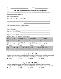 Conservation Of Mass Notes And Practice