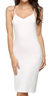 Halife Women S Solid Spaghetti Strap Full Slip Knee Length Camisole Under Dress L White You Can Ge Straight Dress Womens Dresses Summer Dresses For Women