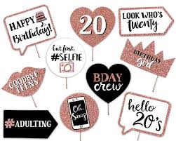Happy Birthday Photo Booth Props Printable 20th Birthday Printable Photo Booth Props Rose Gold Black And White 10 Hand Painted Signs Tw Birthday Printables 20th Birthday Photobooth Props Printable