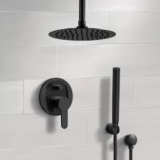 Shop wayfair for all the best matte black shower faucets & systems. Remer Sfh39 By Nameek S Orsino Matte Black Ceiling Shower System With Rain Shower Head And Hand Shower Thebathoutlet