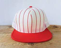 Vintage 70s 80s Ajd Red Pinstripe Blank Trucker Hat Made In Usa White Mesh Snapback Large Double Knit Baseball Cap Nos American Workers Mesh Trucker Hat Double Knitting Vintage 70s