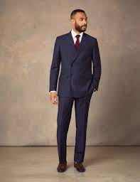 Nail a style you'll like with this walkthrough. Men S Navy Chalk Stripe Double Breasted Slim Fit Suit Jacket Hawes Curtis