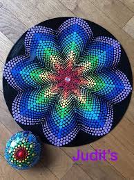 In this tutorial, i will give you step by step instructions on how to paint this beautiful, happy, rainbow dot art mandala stone using only a chapstick lid,. Dimensional Colored Flower Rock Painting Mandala Rock Art Mandala Painting Dot Art Painting