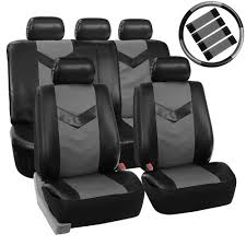 Fh Group Pu Leather 21 In X 21 In X 2 In Airbag Compatible Seat Covers With Accessory Set Pu021grblk115cm The Home Depot Leather Car Seats Leather Car Seat Covers Car Seat Cover Sets