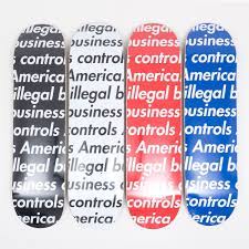 Hello everyone, this pack contains the complete ''illegal business controls america'' deck set. Supreme Ss18 Illegal Business Skateboard Decks Set Of 4 Skateboard Decks Supreme Skateboard