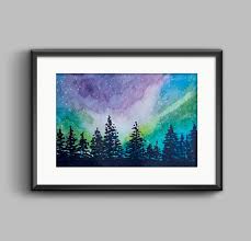 Northern Lights Watercolor Painting Night Sky Watercolor Etsy Northern Lights Watercolor Night Painting Watercolor Galaxy
