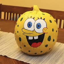 Spongebob Pumpkin Spray Painted Yellow And Then Used Paint Markers For The Pumpkin Halloween Decorations Creative Pumpkin Decorating Creative Pumpkin Painting