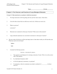 Chapter 15 guided reading answers ap biology guided reading answers ap biologyin europe answers in pdf format. Chapter 5 The Structure And Function Of Large Biological Molecules