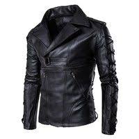 Wish Men Fashion Big Lapel Collar Bandage Sleeve Pu Leather Jackets Leather Jacket Men Winter Leather Jackets Faux Leather Motorcycle Jacket