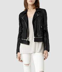 Womens Assembly Leather Biker Jacket Black Allsaints Com Leather Jackets Women Biker Jacket Jackets For Women