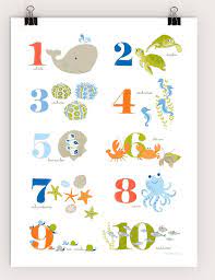 sea creature numbers poster by seaurchinstudio on etsy 40 00 detskie postery alfavit detskie kartinki