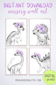 Dinosaurs Nursery Decor Purple Wall Art Little Dino Prints Etsy Dinosaur Nursery Decor Dinosaur Nursery Toddler Wall Art