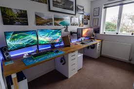 Excellent His And Hers Battlestations By Richguk Click For More Pics And Specs Battlestation Battlestations Gami Room Setup Game Room Custom Computer Desk