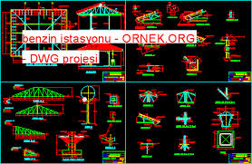 8 araca aynı anda hizmet edebilen 4 akaryakıt pompalı. Benzin Istasyonu Dwg Projesi Autocad Projeler