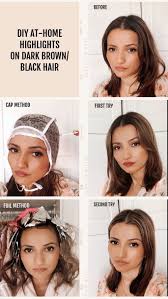 Watch this how to video and get salon perfect highlights for your hair at home. How To Diy Highlights On Dark Brown Black Hair Ella Pretty Blog Dark Hair With Highlights Diy Highlights Hair Diy Highlights