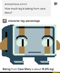 Anonymous Asked C How Much Leg Is Balrog From Cave Story Character Ieg Percentage Balrog From Cave Story Is About 15 5 Leg