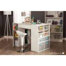South Shore Crea Pure White Counter Height Craft Table With Storage 7550729 The Home Depot Craft Tables With Storage Craft Table Table Storage