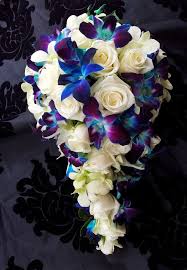 My Bouquet Will Look Similar To This For Sure So In Love White Roses And Blue Orchids Ma White Rose Bouquet Cascading Wedding Bouquets Blue Orchid Bouquet