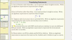 Longer ones and expressions or equations that are important should be displayed separately, and centered, on their own lines, as in x 3 − y 3 = (x − y) (x 2 + x y + y 2). Translating Statements To Algebraic Expressions Applications Youtube