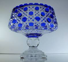 Ancienne Grand Coupe Fruit En Cristal Couleur Double Point Diamant Baccarat Art Verrier Verre Taille Coupe De Fruit