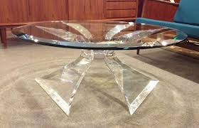 A Dramatic Round Coffee Table By Lion In Frost Of Florida Clear Lucite With Polished Chrome Center Suppo Lucite Coffee Tables Coffee Table Round Coffee Table