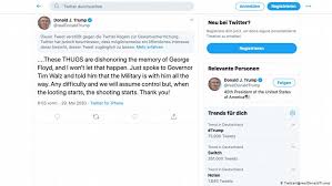 In a few days, this site will automatically redirect to the new site. Donald Trump Twitter Hides Tweet For Glorifying Violence News Dw 29 05 2020