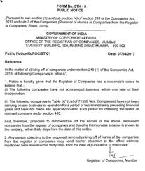 Companies act 2016 (act 777]. Show Cause Notices For Suo Motu Strike Off Of Company Aishmghrana