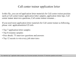 Call Center Trainer Application Letter