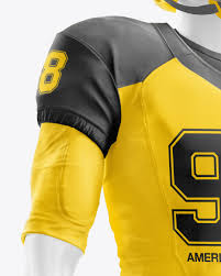 Download American Football Kit Mockup With Mannequin Half Side View In Apparel Mockups On Yellow Images Object Mockups