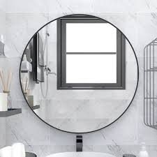 Round mirrors are also a popular form to use when creating a mosaic or tiled look in a bathroom. 32 Wall Circle Mirror Large Round Black Farmhouse Circular Mirror For Wall Decor Big Bathroom Make Up Vanity Mirror Entryway Mirror Walmart Com Walmart Com