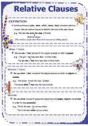 They can act as the subject or the object of the relative clause. Relative Clauses Esl Worksheet By Isaserra