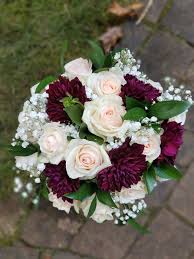 Rose bouquet with chalkboard sign image via shutterstock. Burgundy Dahlia And Blush Wedding Bouquet Simple Wedding Bouquets Prom Flowers Bouquet Blush Bouquet Wedding