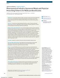 Pdf Pharmaceutical Industry Sponsored Meals And Physician Prescribing Patterns For Medicare Beneficiaries