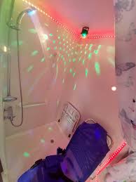 This video is about disco lights. The Disco Shower At The Matts Mission Children S Charity Adapted Holiday Home Respite Caravan Of Courage Rainbow Retreat Now Has Music Installed And Strip Lights And Disco Ball To Go With The