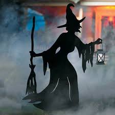 Halloween Metal Witch Silhouette With Solar Lantern Outdoor Yard Decoration Prop Halloween Yard Art Halloween Silhouettes Witch Silhouette