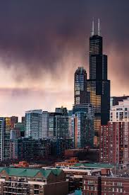 Willis Sears Tower South Loop Chicago Dramatic Sunset After A Windy Storm Sears Tower South Loop Chicago South Loop