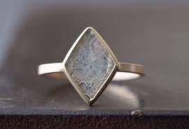 Natural Clear White Diamond Slice Ring Diamond Slice Rings Geometric Diamond Ring Geometric Diamond