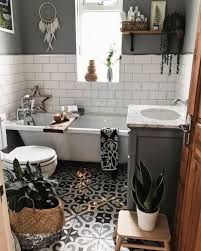 Small Boho Bathroom Design With A Mosaic Tile Floor Boho Bathroom Bathroom Design Small Mosaic Floor Tile