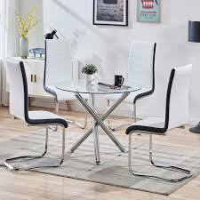 Check spelling or type a new query. 5pcs Modern Round Dining Table Set Tempered Glass Dining Table And 4pcs Faux Leather High Back Chairstable 4pcs White Chairs Walmart Com Walmart Com