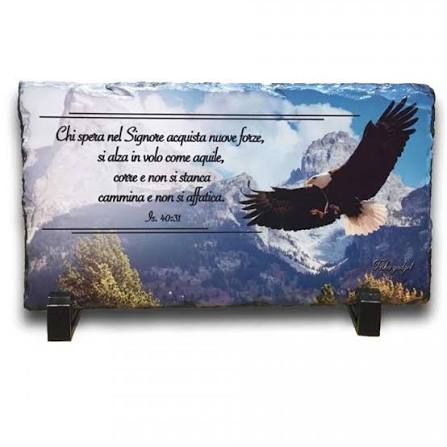 Quadretto in ardesia "Aquila" con piedistallo - Isaia 40:31: clcitaly.com