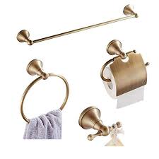 Wincase Antique Brass Polished 4 Piece Bath Accessory Set Bathroom Hardware Set In Retro Brass Bathroom Accessories Bathroom Hardware Set Bath Accessories Set