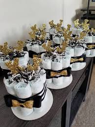 Black And White Bow Tie Cake Bow Tie Black And White Strip And Gold Mini Diaper Cakes Baby Etsy In 2020 Diaper Parties Baby Shower Cakes For Boys Mini Diaper Cakes