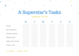 White With Blue And Yellow Illustrated Stars Reward Chart