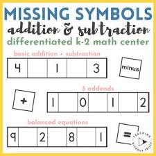 K 2 Differentiated Missing Math Symbols In Equations Center Activity Equations Word Cards Math
